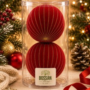 Ruby Stripe Velvet Baubles Ø15 cm (Set of 2)