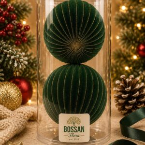 Emerald Stripe Velvet Baubles Ø15 cm (Set of 2)
